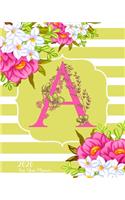A - 2020 One Year Planner: Monogram Classic Initial Pink Flower Green Fun French Floral - Jan 1 - Dec 31, 2020 - Weekly & Monthly Planner + Habit Tracker + Vision Board + Dot (1 2020 One Year Monogram Initials Schedule Organizer)