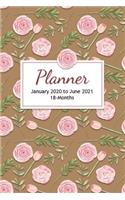 Planner - January 2020 to June 2021 - 18 Months: with Vision Pages and Motivational Quotes (Subtle Tan with Pink Roses)