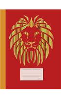 Lion Composition Notebook: Wide Ruled lined Book to write in for school, take notes, for kids, students, teachers, homeschool, shiny gold and red Cover