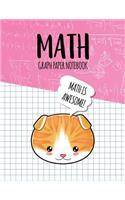 Math Graph Paper Notebook: Blank Graph Note Book Pages - Scottish Fold Cat Pink Equations(300 4x4 Graph Composition Notebook for Kids)