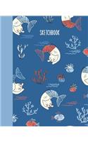 Sketchbook: Blank Journal for Creativity, Drawing, Sketching, and Doodling - Cute Cat Mermaid Pattern Cover Design in Blue and Red