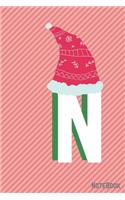 Initial X-mas Letter N Notebook With Funny X-mas Bear., X-mas First Letter Ideal for For Boys/ Girls, Christmas, Gift and Notebook for School