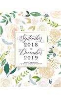 2018-2019 Weekly & Monthly Academic Splendid Planner: Elegant White Floral Calendar from September 2018 - December 2019