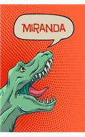 Miranda: Personalized Dino Handwriting Practice Paper for Kids Notebook with Dotted Lined Sheets for K-3 Students 120 Pages 6x9