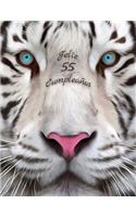 Feliz 55 Cumpleanos: Mejor que una tarjeta de cumpleaños! Libro de cumpleaños temático de tigre blanco que se puede utilizar como cuaderno o diario.