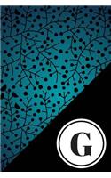 Initial G Personalized Monogram Journal Notebook Blue Black Floral