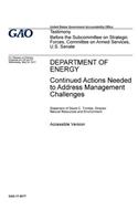 Department of Energy, Continued Actions Needed to Address Management Challenges