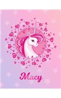 Macy: Unicorn Large Blank Primary Sketchbook Paper - Pink Purple Magical Horse Personalized Letter M Initial Custom First Name Cover - Drawing Sketch Book