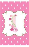 I: Dot Grid Monogram Journal for Drawing and Writing in Pretty Pink Polka Dots and Flowers