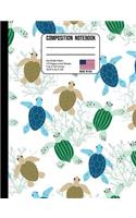 Composition Notebook 4x4 Graph Paper: Swimming Sea Turtles Back to School Composition Book for Teachers, Students, Kids and Teens