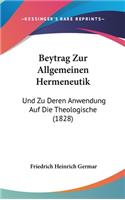Beytrag Zur Allgemeinen Hermeneutik