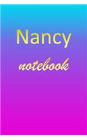 Nancy: Blank Notebook - Wide Ruled Lined Paper Notepad - Writing Pad Practice Journal - Custom Personalized First Name Initial N Blue Purple Gold - Taking 