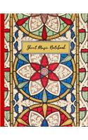 Sheet Music Notebook: blank music manuscript paper with12 plain staffs / staves and cover featuring antique stained glass design