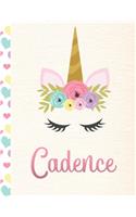 Cadence: Personalized Unicorn Primary Story Journal For Girls With Pink Name - Half Ruled Dotted Midline and Blank Picture Space - Kindergarten to Early Chil