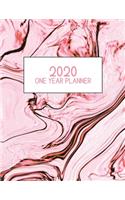 2020 One Year Planner: Jan 2020-Dec 2020, 1 Year Planner, pink orange marble digital paper cover, featuring 2020 Overview, daily, weekly, monthly view, areas for: to do li