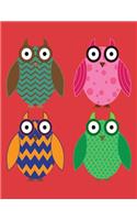 Notebook: Owls on Red Cover - Lined Journal - Composition Book - 8.5 X 11 Paper - Wide Ruled - 100 Pages