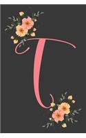 T Initial Monogram Dot Grid Notebook Journal: Elegant Floral Monogram Gifts For Women And Girls, 120 Pages 6x9