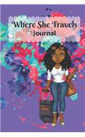 Where She Travels - (6x9 lined journal paint splatter red purple cover)