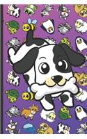 RV Travel and Camping Log Journal and Companion Guide: Puppy Cartoon on Cover with Zebras Whales Dogs Frogs Cows Sloths Penguins Raccoons Sheep Goats and Turtles on Purple Blue Background.