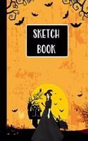 Sketch Book: Halloween Gifts for School Girls: Happy Halloween Witch Spell and Bats Orange: Large Sketchbook: Perfect Gift For Creative Artists, Great for Drawin
