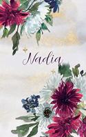 Nadia: Personalized Journal Gift Idea for Women (Burgundy and White Mums)