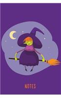 Notes: Witch on a Broomstick Halloween Notebook