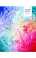 2019 Weekly Splendid Planner: Rainbow Watercolor Abstract Ombre Artwork Dated Weekly & Monthly Schedule Calendar Notebook, Soft Cover