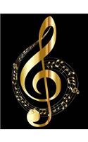Gold Music Note Wide Rule Composition Notebook