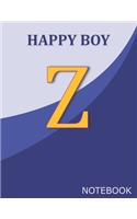 Happy Boy Z: Monogram Initial Z Letter Ruled Notebook for Happy Boy and School, Blue Cover 8.5'' x 11'', 100 pages
