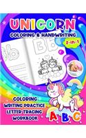 Unicorn Coloring & Handwriting 2 in 1 Coloring Writing Practice letter tracing Workbook