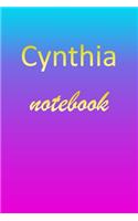 Cynthia: Blank Notebook - Wide Ruled Lined Paper Notepad - Writing Pad Practice Journal - Custom Personalized First Name Initial C Blue Purple Gold - Taking 