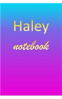 Haley: Blank Notebook - Wide Ruled Lined Paper Notepad - Writing Pad Practice Journal - Custom Personalized First Name Initial H Blue Purple Gold - Taking 