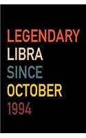 Legendary Libra Since October 1994: Diary Journal - Legend Since Oct Born In 94 Vintage Retro 80s Personal Writing Book - Horoscope Zodiac Star Sign - Daily Journaling for Journalist &