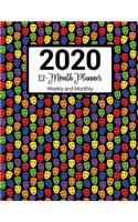 2020 12-Month Planner Weekly & Monthly: Drama Comedy Tragedy Masks Pattern With Daily Goals and Meal Planner