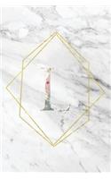 L: Elegant Marble Floral Monogram Initial L Notebook Blank Lined Paper Journal Gift for Women & Girls