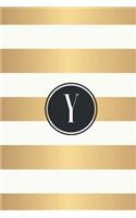 Y: White and Gold Stripes / Black Monogram Initial "Y" Notebook: (6 x 9) Diary, 90 Lined Pages, Smooth Glossy Cover