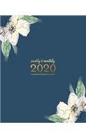 Weekly & Monthly 2020 12-Month Splendid Planner: Gorgeous Navy & White Floral Illustrated Dated Calendar Organizer with To-Do's, Checklists, Notes and Goal Setting Pages