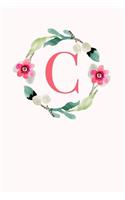C: 110 Sketchbook Pages - Monogram Sketch Notebook with a Classic Light Pink Background of Vintage Floral Roses in a Watercolor Design - Personalized I