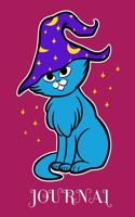 Journal: Witch Cat, 6" x 9" Journal, 120 lined pages, Pink Background