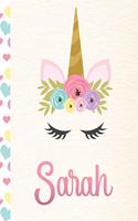Sarah: Personalized Unicorn Primary Story Journal For Girls With Pink Name - Half Ruled Dotted Midline and Blank Picture Space - Kindergarten to Early Chil