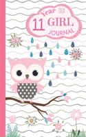 11 Year Old Girl Journal: Pink Owl Happy Birthday Notebook for Eleven Year Old Kids to Keep Memories, Draw and Write, Cute Diary with Wide Ruled and Blank Framed Sketchbook P