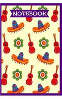 Notebook: Mexico Guitarlele KiKu Ukulele Sombrero & Mexican Flowers Cinco De Mayo Design College Ruled Lined 6x 9 A5 Writing Journal Book Cream & Purple Cover