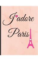 J'adore Paris: Peach Watercolor, Collage Ruled Notebook, 8.5 x 11 Journal, diary