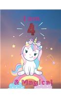 Unicorn SketchBook: I Am 4 & Magical With Unicorn Inside More Space for Sketching and Drawing and Writing Journal for Kids and Girls Marble Size 8.5in x 11in with 110 P