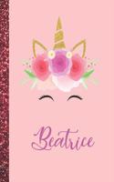 Beatrice: Beatrice Marble Size Unicorn SketchBook Personalized White Paper for Girls and Kids to Drawing and Sketching Doodle Taking Note Size 8.5 x 11