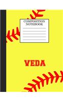 Veda Composition Notebook: Softball Composition Notebook Wide Ruled Paper for Girls Teens Journal for School Supplies - 110 pages 7.44x9.269