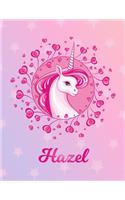 Hazel: Unicorn Large Blank Primary Sketchbook Paper - Pink Purple Magical Horse Personalized Letter H Initial Custom First Name Cover - Drawing Sketch Book