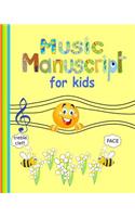 Music Manuscript: Great for kids - 8 large staves per page- 46 pages