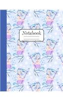 Notebook Wide Ruled 8.5" x 11" in / 21.59 x 27.94 cm: Composition Book, Mermaids in Pastel Blue and Purple Cover, C860