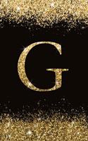 G: Personalized Initial Monogram Blank Lined Notebook Journal Printed Glitter Black and Gold, for Women and Girls 6x9 inch. Christmas gift, birthday gi